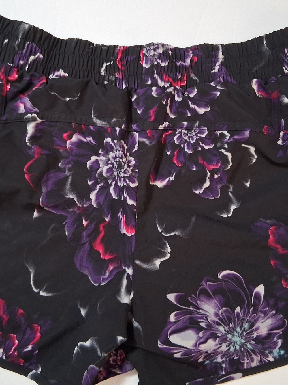 Avia Black Floral Athletic Shorts with Purple & Pink Accents - Picture 2 of 4